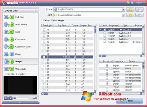 Снимка на екрана DVDFab за Windows 7