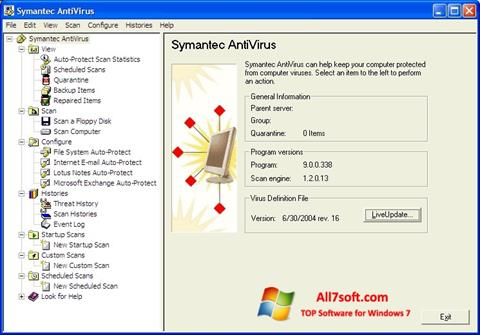 Снимка на екрана Symantec Antivirus за Windows 7