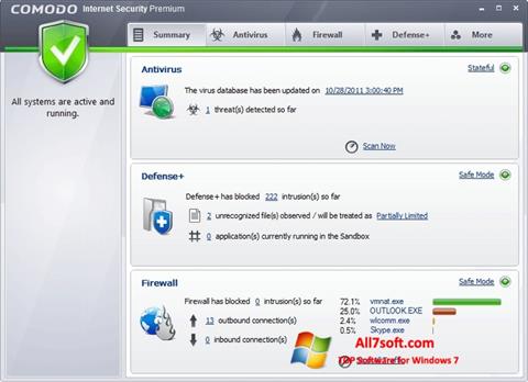 Снимка на екрана Comodo Internet Security Premium за Windows 7