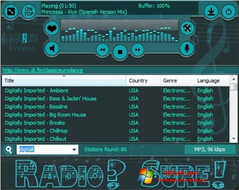 Снимка на екрана RadioSure за Windows 7