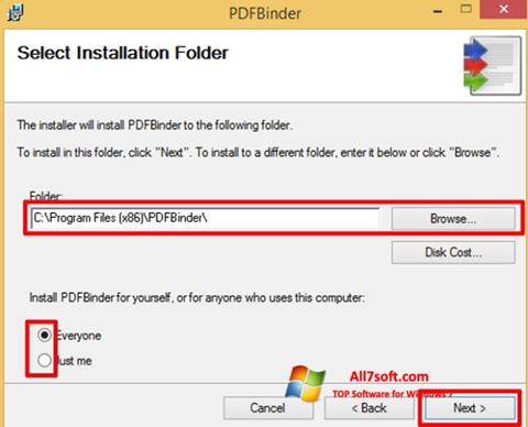 Снимка на екрана PDFBinder за Windows 7