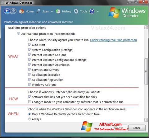 Снимка на екрана Windows Defender за Windows 7