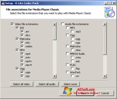 Снимка на екрана K-Lite Codec Pack за Windows 7