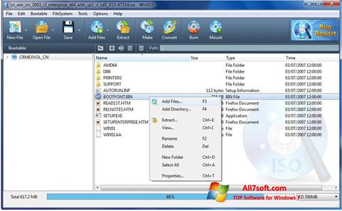 Снимка на екрана WinISO за Windows 7