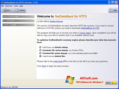 Снимка на екрана GetDataBack за Windows 7