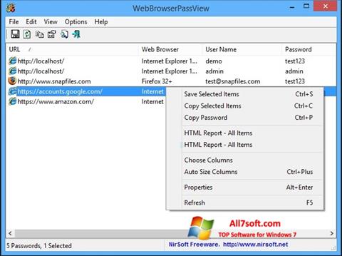 Снимка на екрана WebBrowserPassView за Windows 7