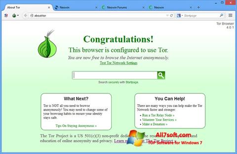 Снимка на екрана Tor за Windows 7