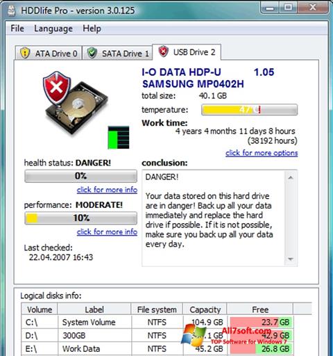 Снимка на екрана HDDlife за Windows 7