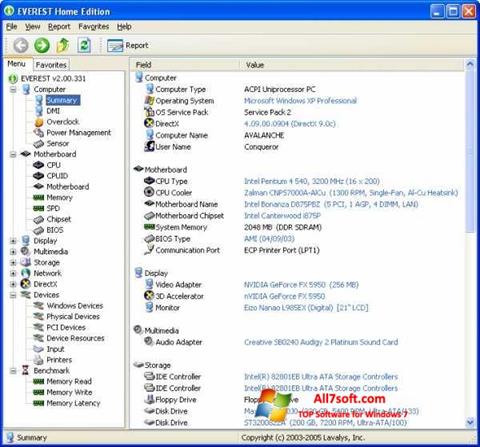 Снимка на екрана EVEREST за Windows 7
