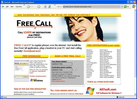 Снимка на екрана FreeCall за Windows 7