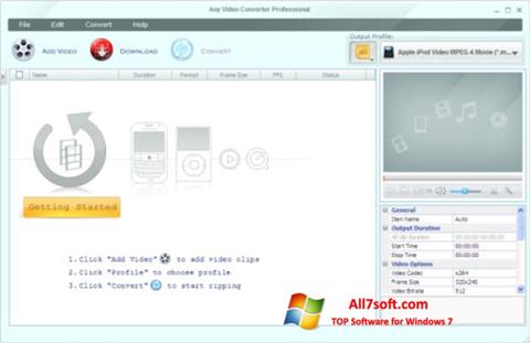 Снимка на екрана Any Video Converter за Windows 7