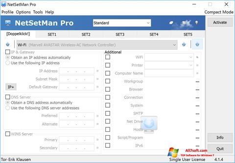 Снимка на екрана NetSetMan за Windows 7