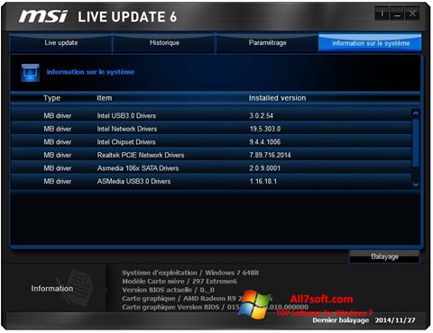 Снимка на екрана MSI Live Update за Windows 7