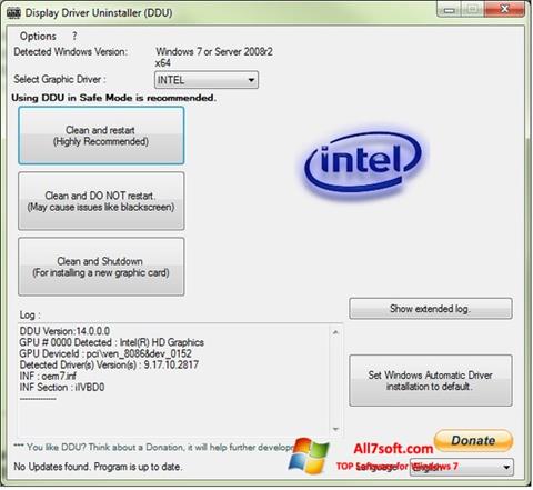 Снимка на екрана Display Driver Uninstaller за Windows 7