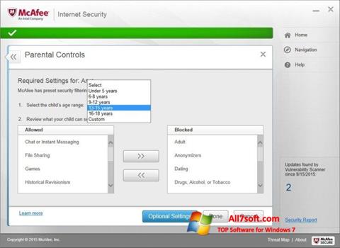 Снимка на екрана McAfee Internet Security за Windows 7
