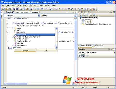 Снимка на екрана Microsoft Visual Basic за Windows 7