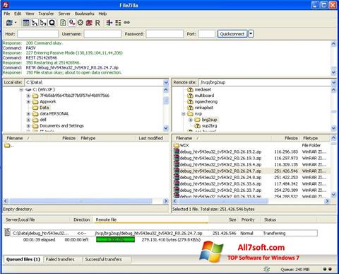 Снимка на екрана FileZilla за Windows 7