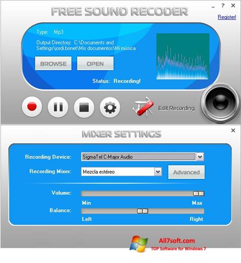 Снимка на екрана Free Sound Recorder за Windows 7