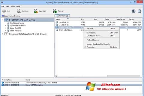 Снимка на екрана Active Partition Recovery за Windows 7