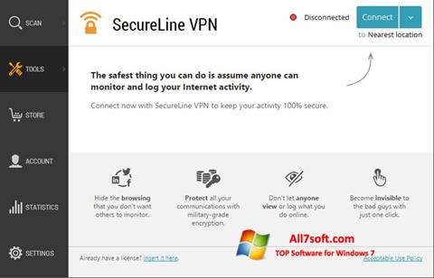 Снимка на екрана Avast SecureLine VPN за Windows 7