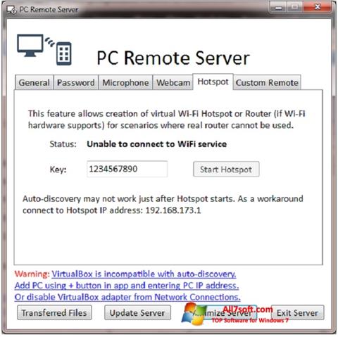 Снимка на екрана PC Remote Server за Windows 7