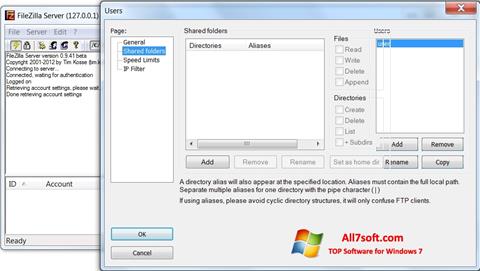 Снимка на екрана FileZilla Server за Windows 7