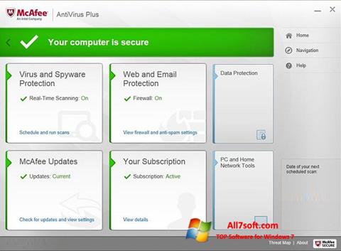 Снимка на екрана McAfee AntiVirus Plus за Windows 7