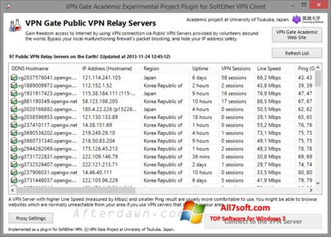 Снимка на екрана VPN Gate за Windows 7