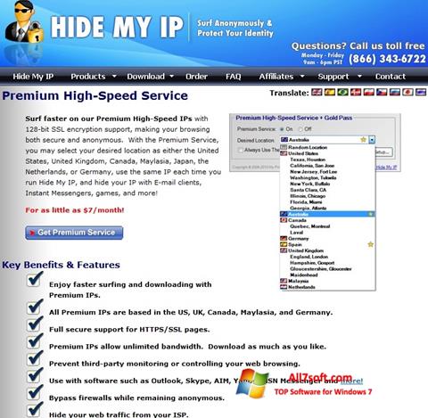 Снимка на екрана Hide My IP за Windows 7