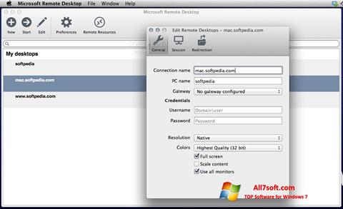 Снимка на екрана Microsoft Remote Desktop за Windows 7
