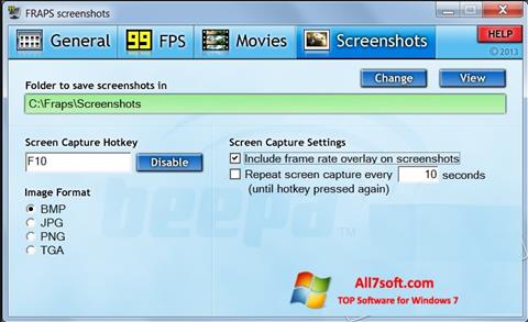 Снимка на екрана Fraps за Windows 7
