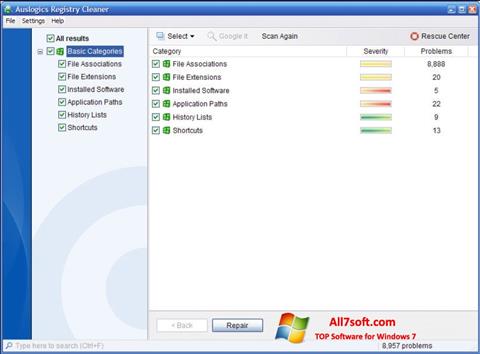 Снимка на екрана Auslogics Registry Cleaner за Windows 7