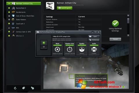 Снимка на екрана NVIDIA GeForce Experience за Windows 7