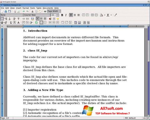 Снимка на екрана AbiWord за Windows 7
