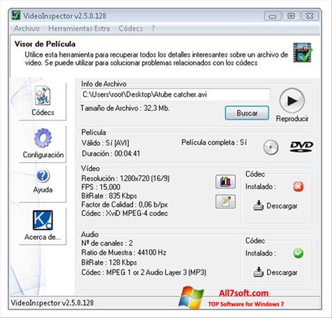 Снимка на екрана VideoInspector за Windows 7