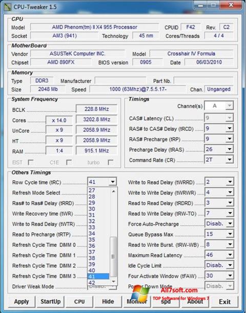 Снимка на екрана CPU-Tweaker за Windows 7