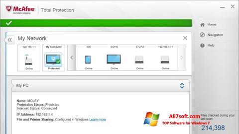 Снимка на екрана McAfee Total Protection за Windows 7