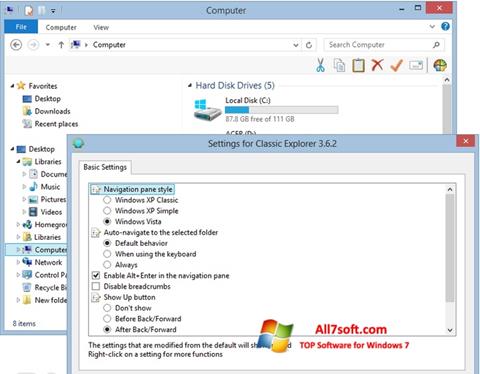Снимка на екрана Classic Shell за Windows 7