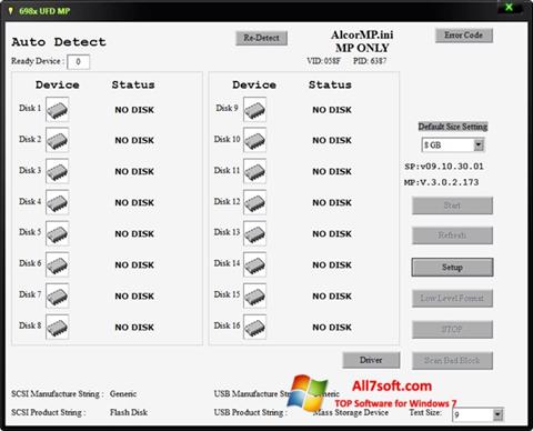 Снимка на екрана AlcorMP за Windows 7