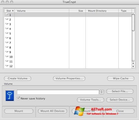 Снимка на екрана TrueCrypt за Windows 7