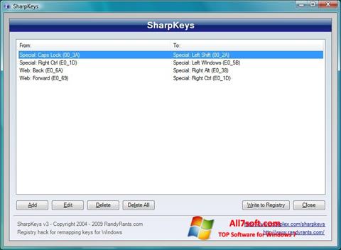 Снимка на екрана SharpKeys за Windows 7
