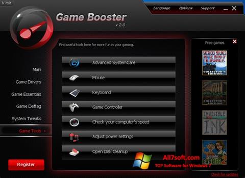 Снимка на екрана Game Booster за Windows 7