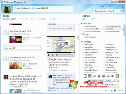 Снимка на екрана Windows Live Messenger за Windows 7