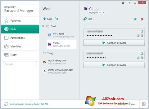 Снимка на екрана Kaspersky Password Manager за Windows 7