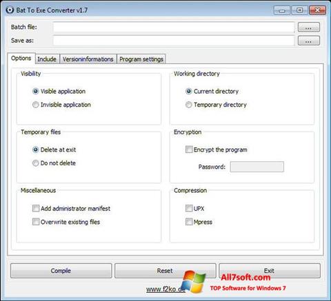 Снимка на екрана Bat To Exe Converter за Windows 7