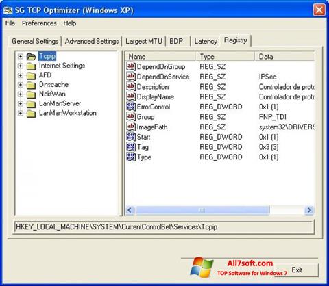 Снимка на екрана TCP Optimizer за Windows 7