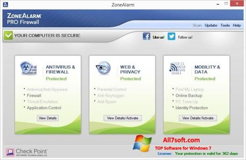 Снимка на екрана ZoneAlarm Pro за Windows 7