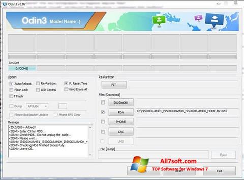 Снимка на екрана Odin за Windows 7