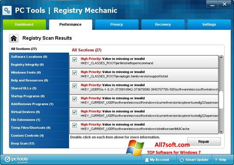 Снимка на екрана Registry Mechanic за Windows 7