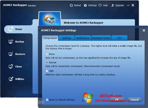 Снимка на екрана AOMEI Backupper за Windows 7
